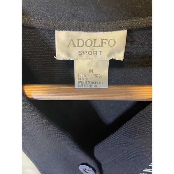 Adolfo Black Cream Color Block Button Front V Neck Long Jacket Sz M - Picture 4 of 7